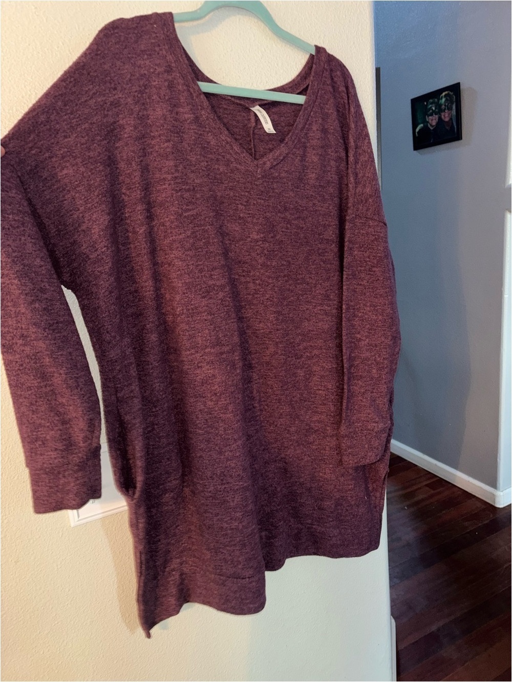 Zenana Outfitters Plum Burgundy Marled Knit V-Neck Tunic Sweater 3X